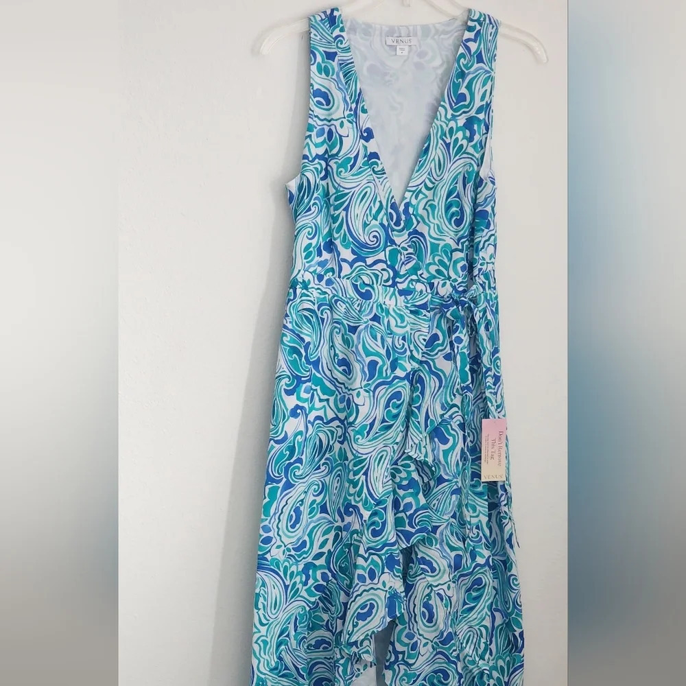 Venus Sleeveless V-neckline Wrap Style Ruffled High Low Hem Dress Sz 4 (…